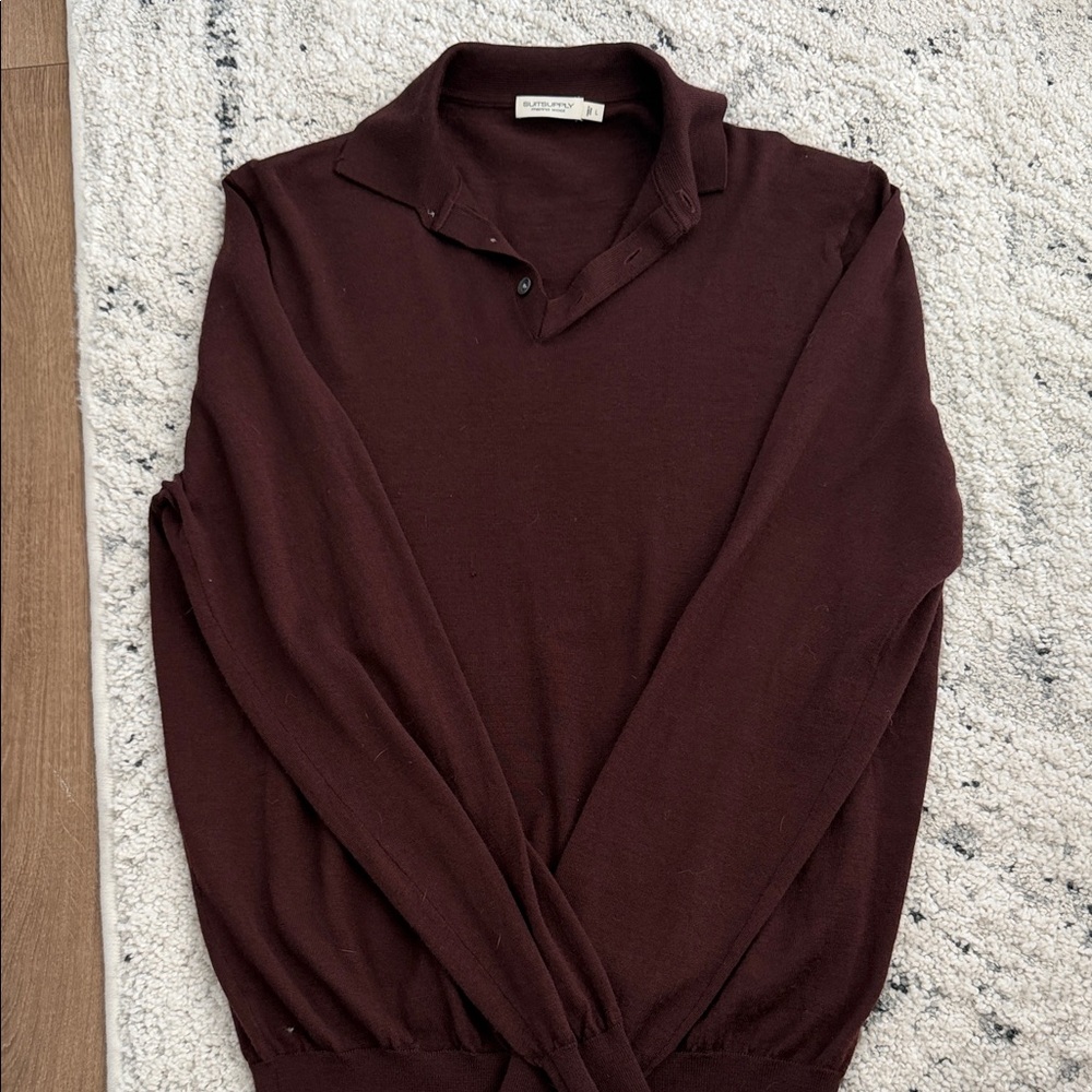 Suitsupply Men's Deep Burgundy Polo Sweater